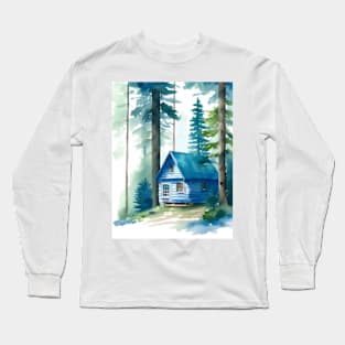 Watercolor illustration of a little cabin Long Sleeve T-Shirt